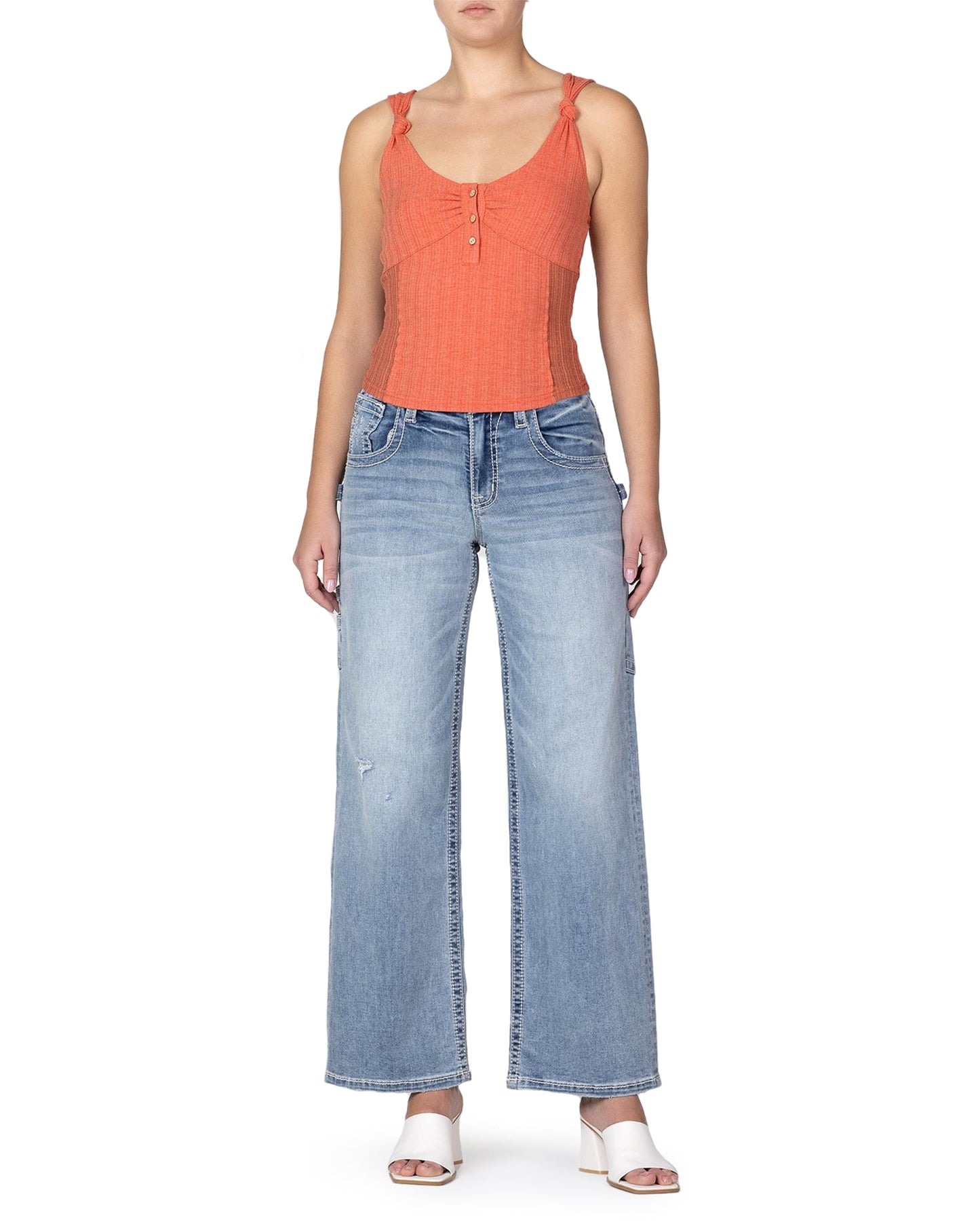 Knotted Tank With Buttons - Mt3136T by Miss Me from Skip’s Western Outfitters | MMJ-MT3136T-S-RUST-ORG