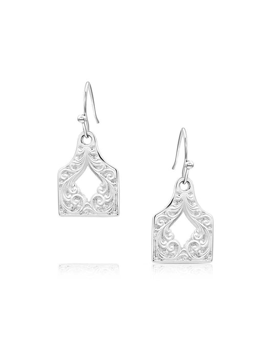 Out West Cow Tag Earrings by Montana Silversmiths from Skip’s Western Outfitters | MON-ER6135-O/S
