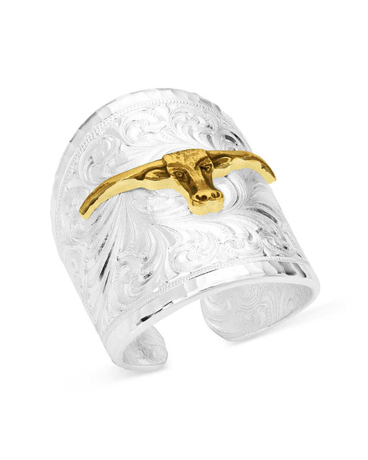 Out West Ring With Longhorn by Montana Silversmiths from Skip’s Western Outfitters | MON-RG155-384S-O/S