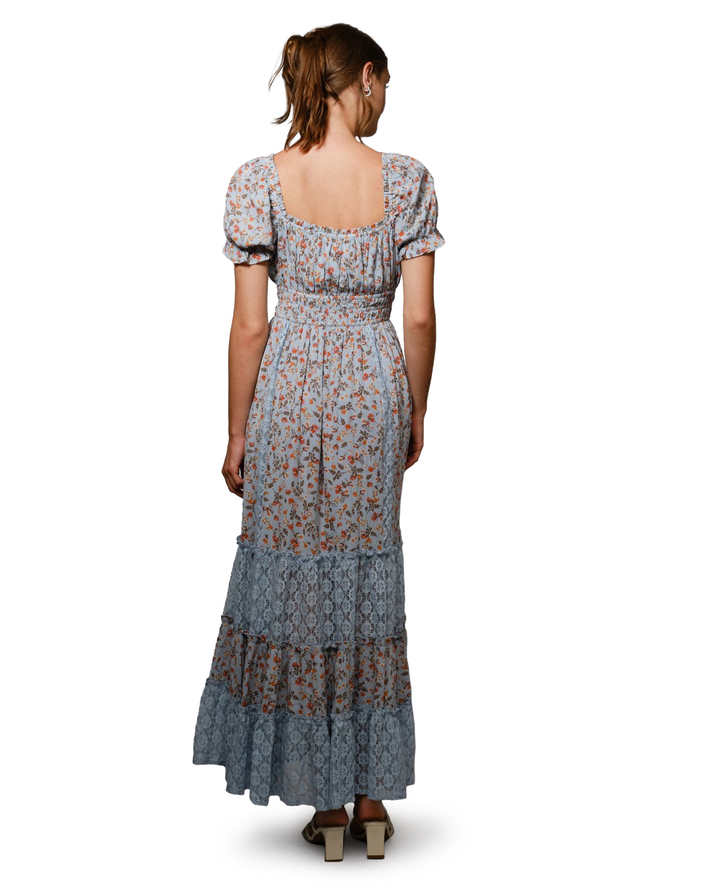 Women's Floral Lace Smocked Puff Sleeve Dress