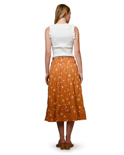 Women's Smocked Waist Tiered Embroidered Midi Skirt