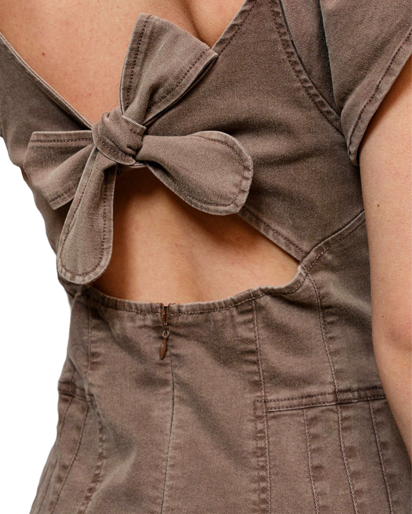 Women's Sweetheart Ruffle Sleeve Denim Romper