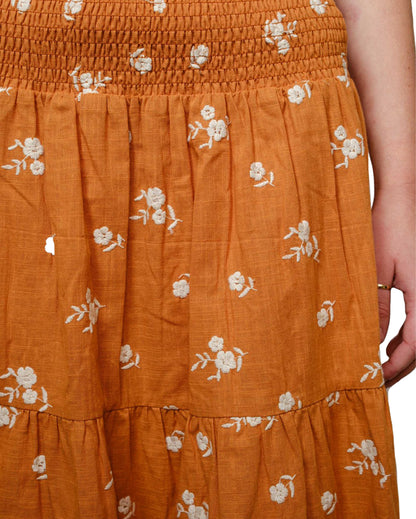 Women's Smocked Waist Tiered Embroidered Midi Skirt