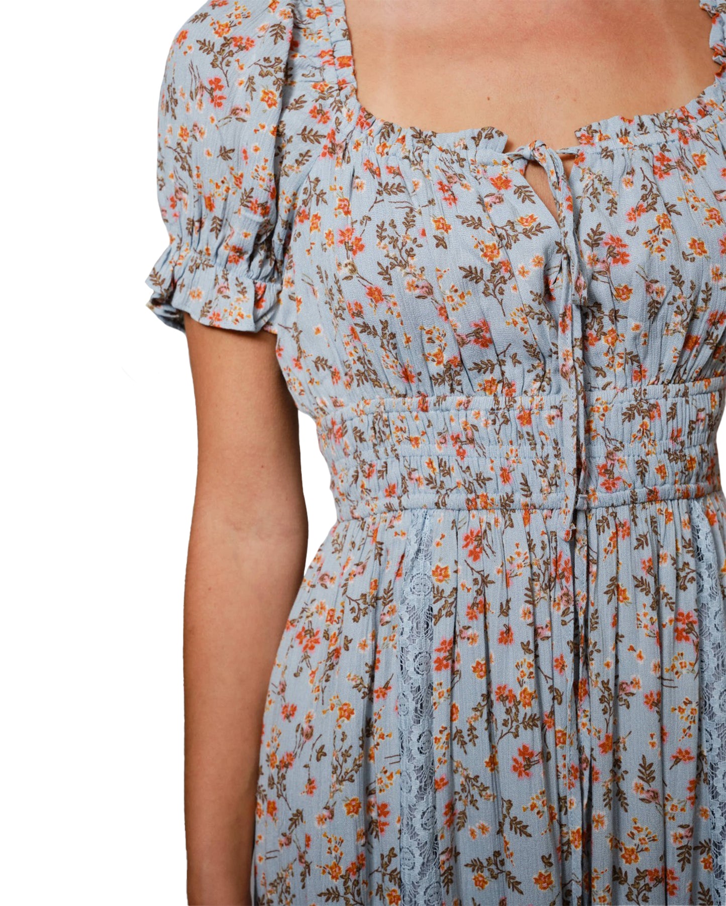 Women's Floral Lace Smocked Puff Sleeve Dress