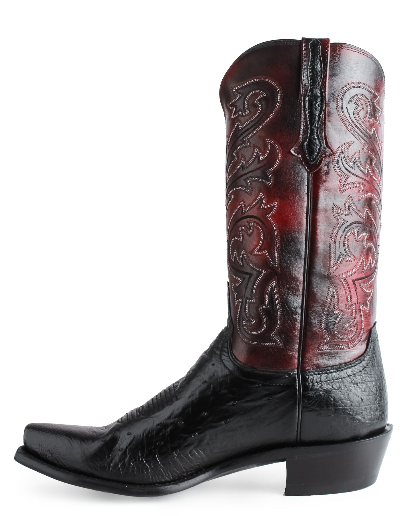 Mens Nathan Smooth Ostrich Boots - Black Cherry