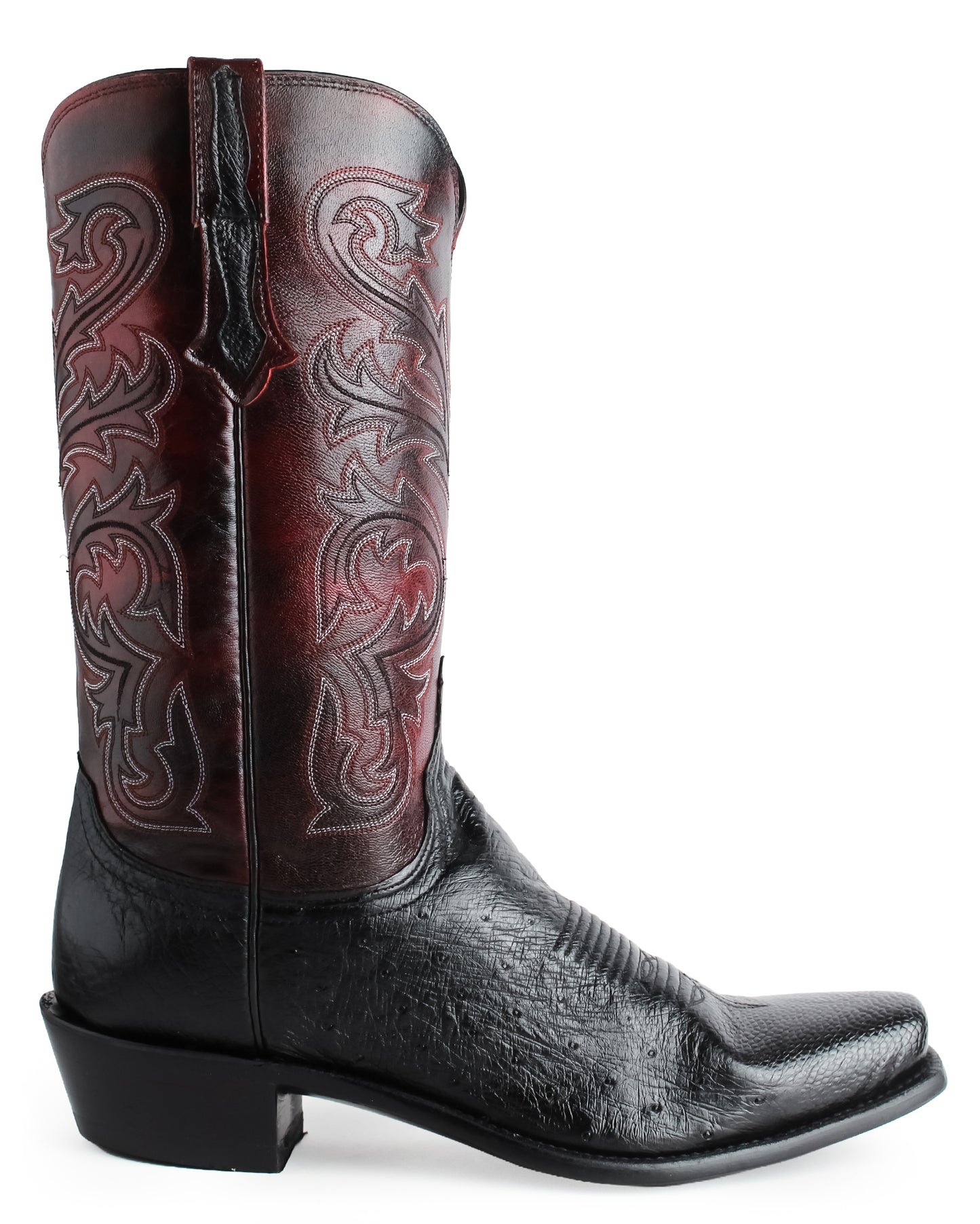 Mens Nathan Smooth Ostrich Boots - Black Cherry