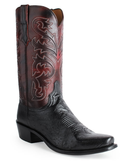 Mens Nathan Smooth Ostrich Boots - Black Cherry