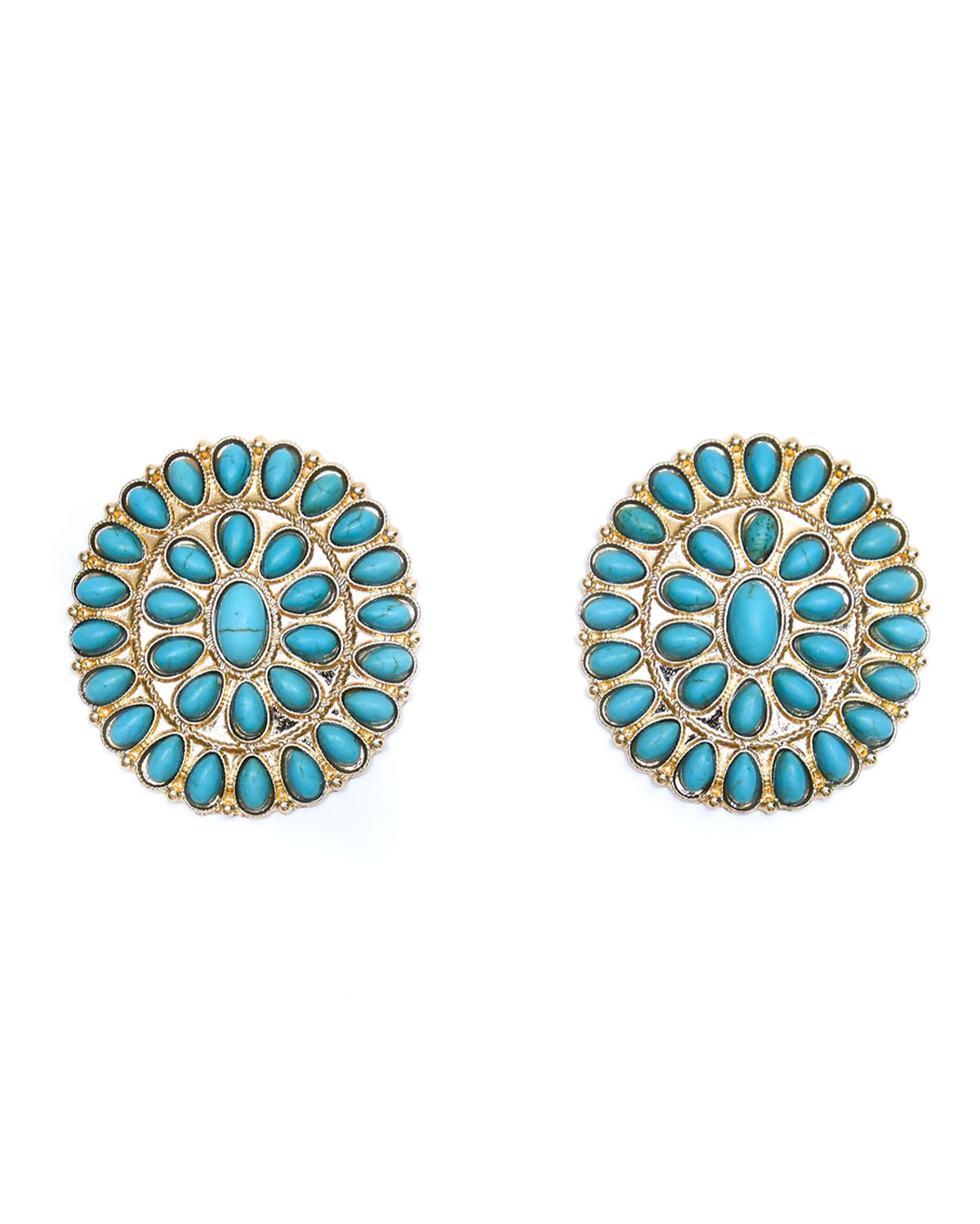 Women's Large Gold And Turquoise Cluster Post Earring - E731G