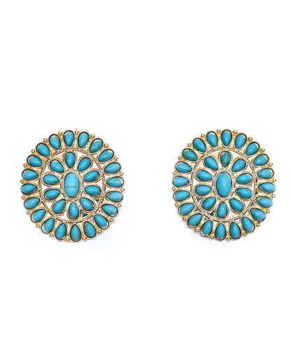 Women's Large Gold And Turquoise Cluster Post Earring - E731G by West & Co. from Skip’s Western Outfitters | W&C-E731G-GOLD