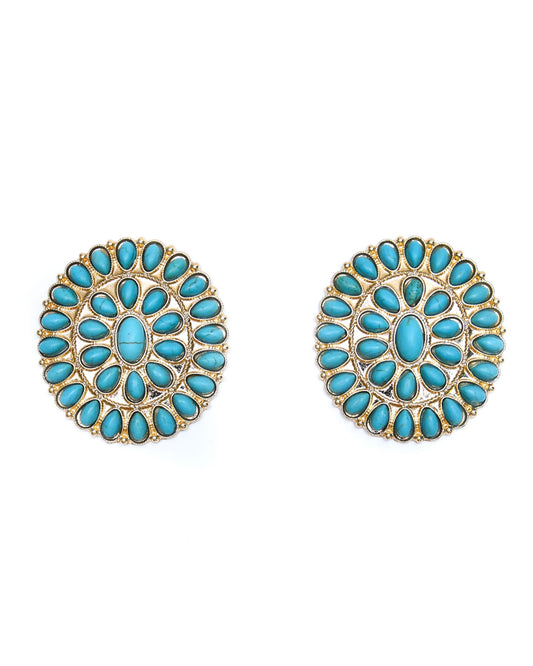 Women's Large Gold And Turquoise Cluster Post Earring - E731G