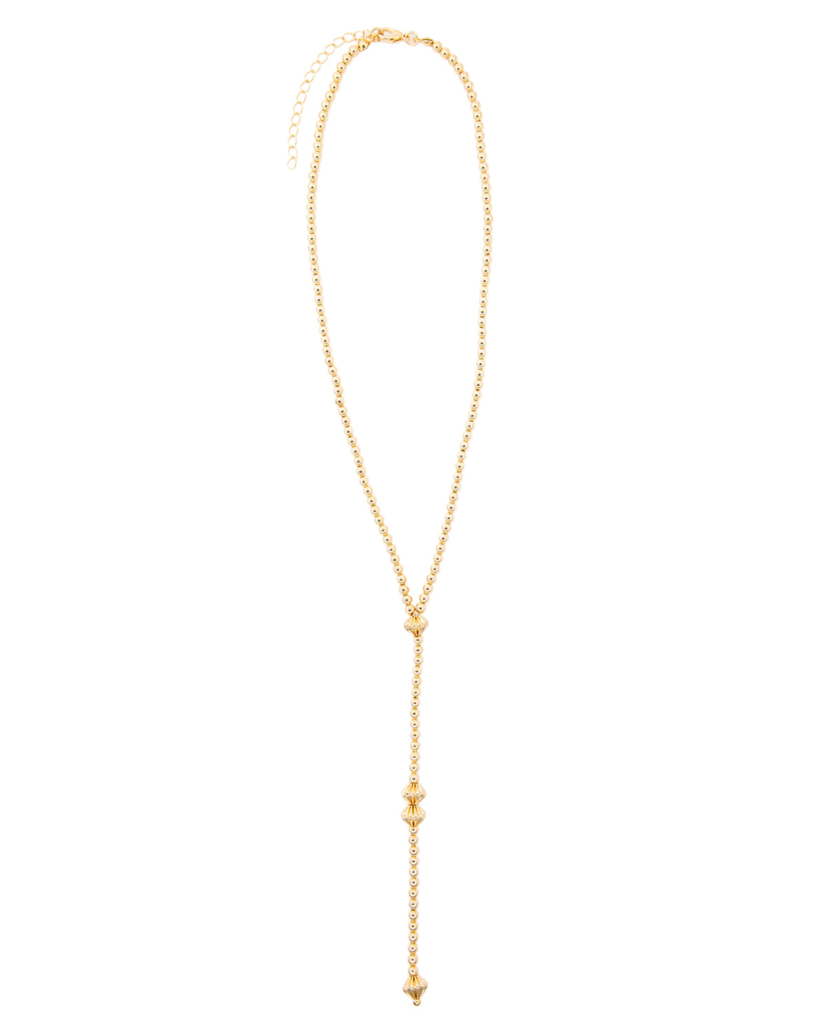 Women's 18" 18K Gold Plated Beaded Y Necklace With 5" Tail - Wc-N15G