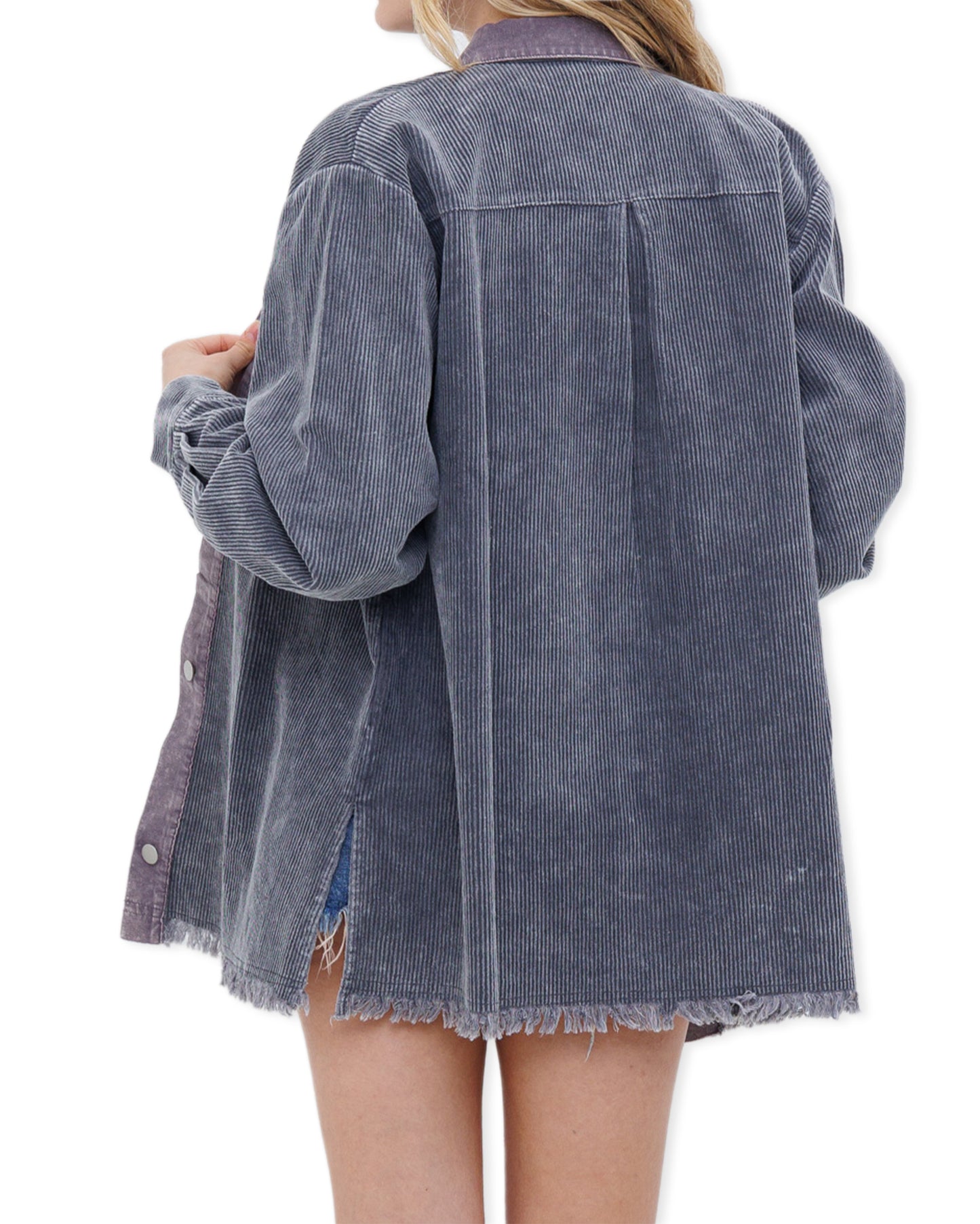 Women's Garment Washed Corduory Jacket - 22138J-Charcoal