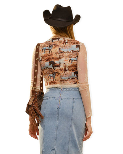 Women's Western Horse Print Jacquard Vest