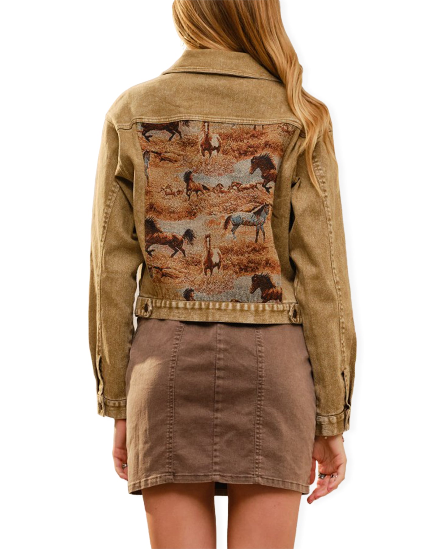 Women's Western Tapestry Denim Jacket - 23723J-Washed-Brown