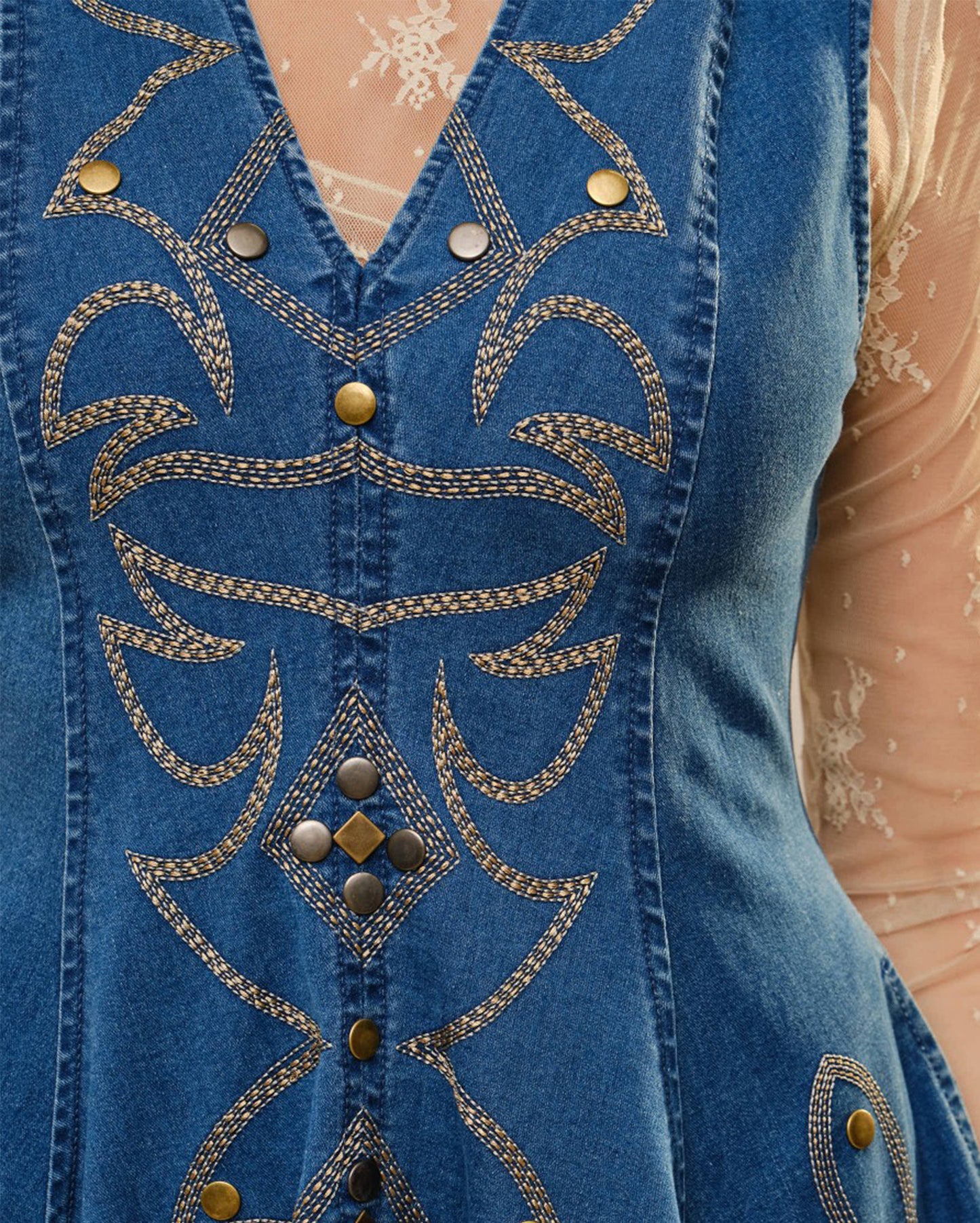 Women's Western Stitch Flare Denim Dress