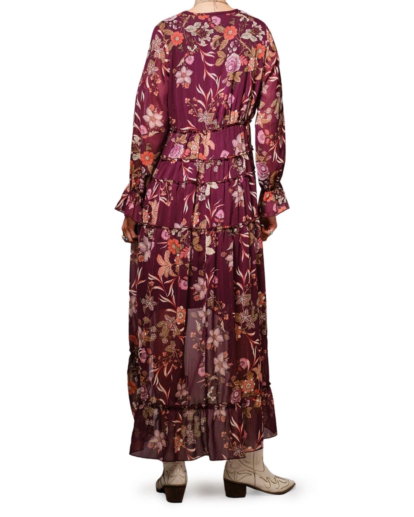 Women's Metallic Floral Chiffon Dress