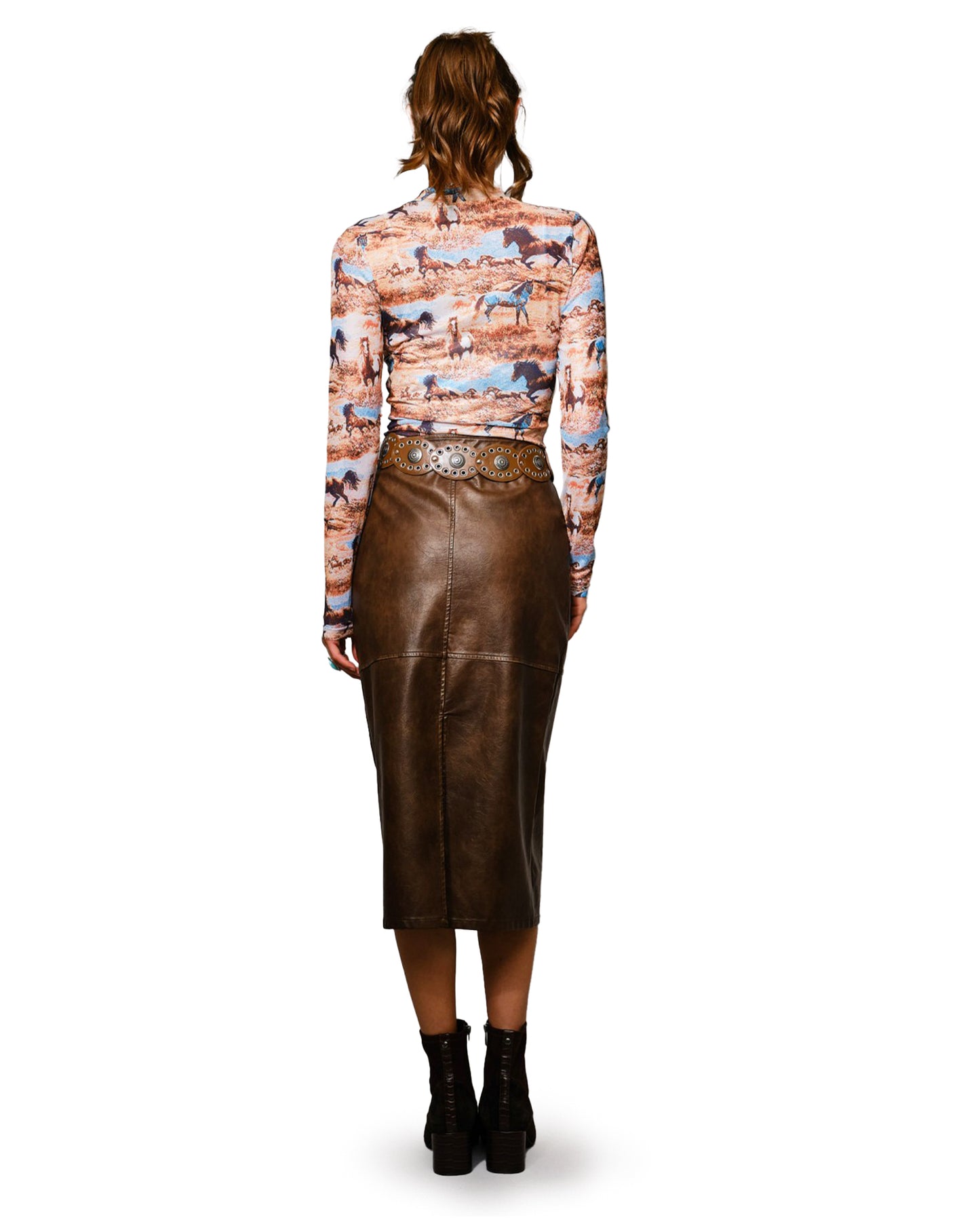 Women's Western Mesh Mock Neck Top