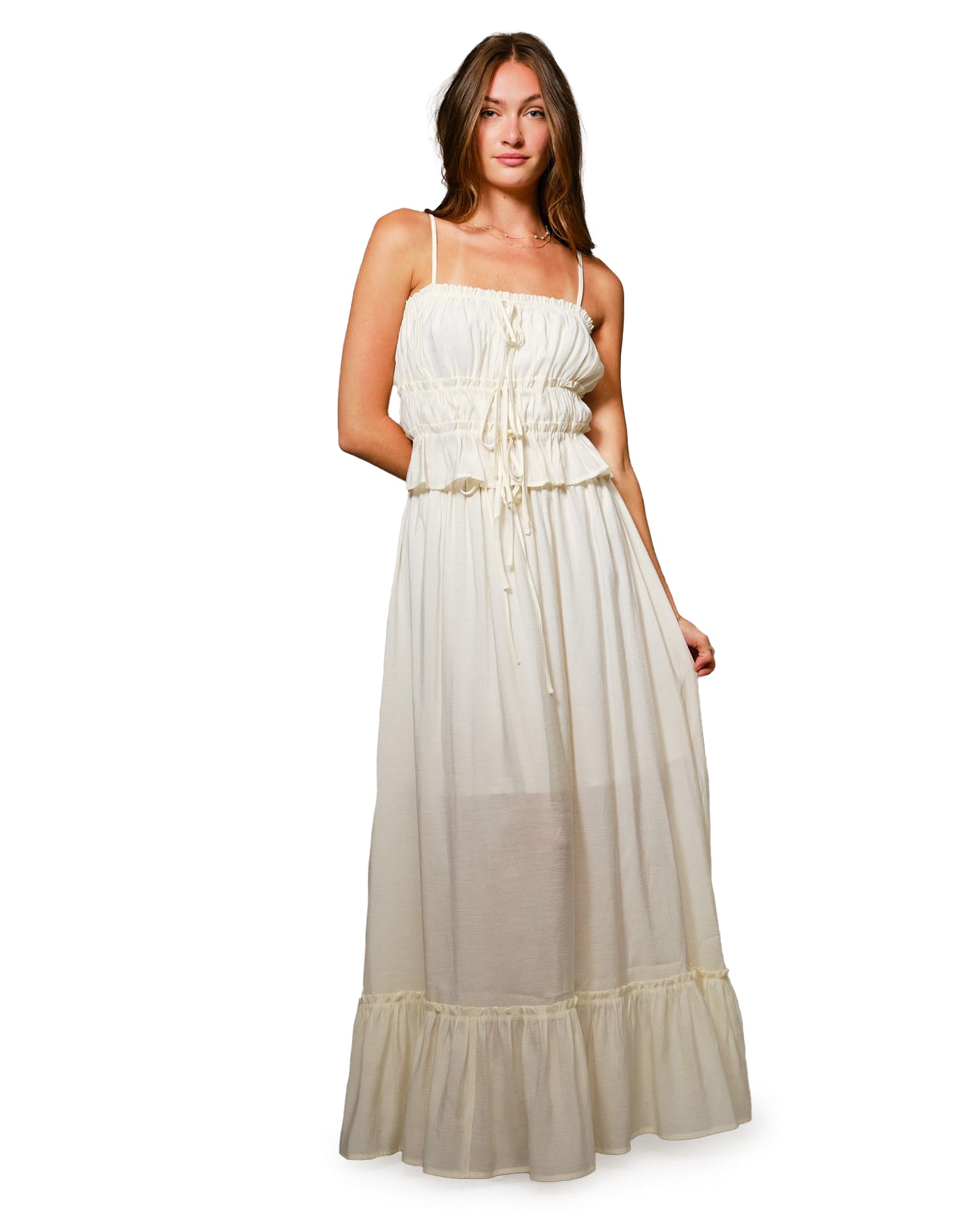 Women's Babydoll Ruffle Bottom Tie Cami by Blue B from Skip’s Western Outfitters | BLB-37218T-IVORY-S