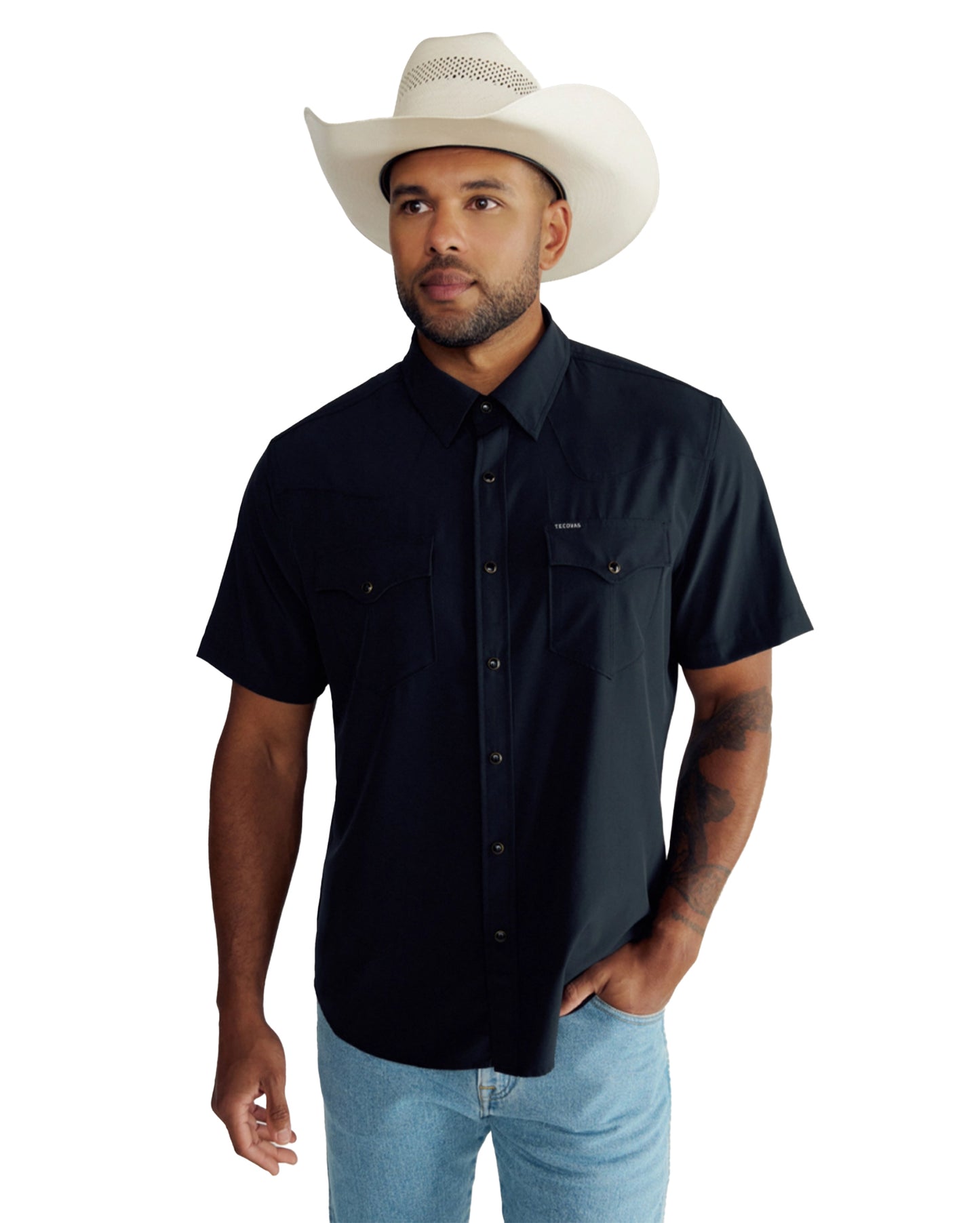 Men's Performance Short Sleeve Western Pearl Snap Shirt - 40364-Blk