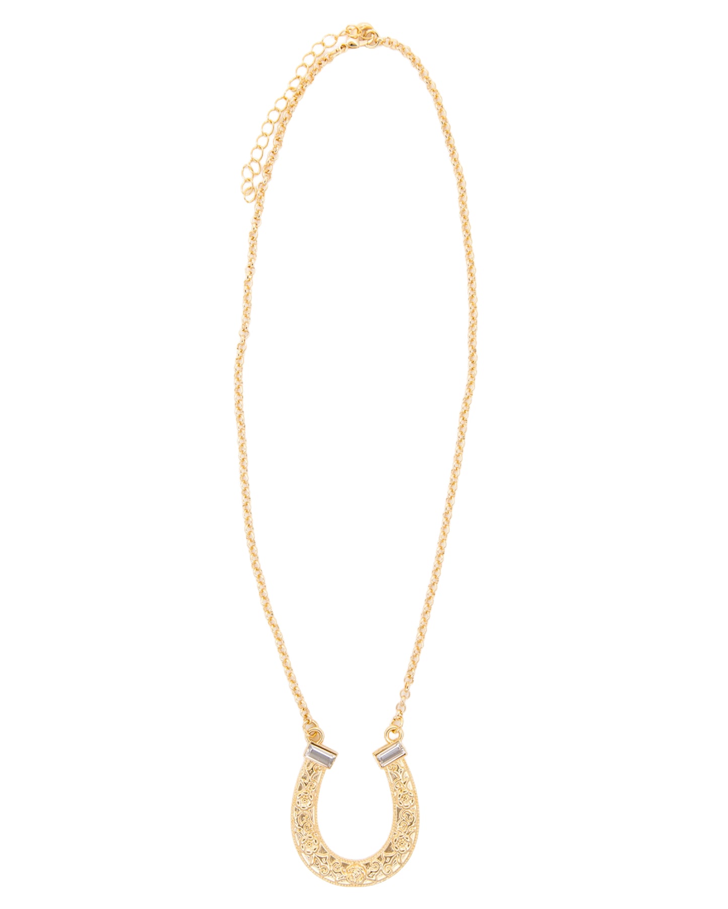 Women's 18" 18K Gold Plated Horse Shoe Necklace With Rhinestones - Wc-N26G