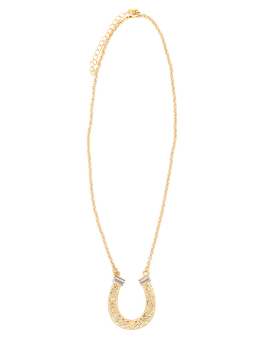 Women's 18" 18K Gold Plated Horse Shoe Necklace With Rhinestones - Wc-N26G