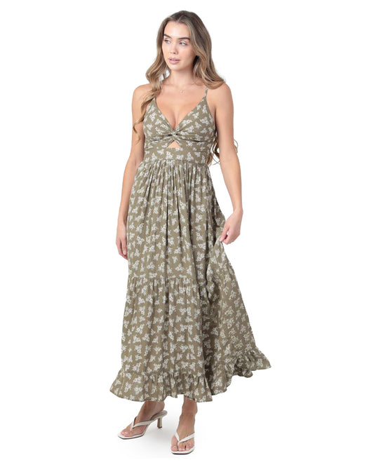 Women's Twist Front Floral Maxi Dress - F4F50-Wb14-Green by Angie from Skip’s Western Outfitters | ANG-F4F50-WB14-GREEN-S-GREEN