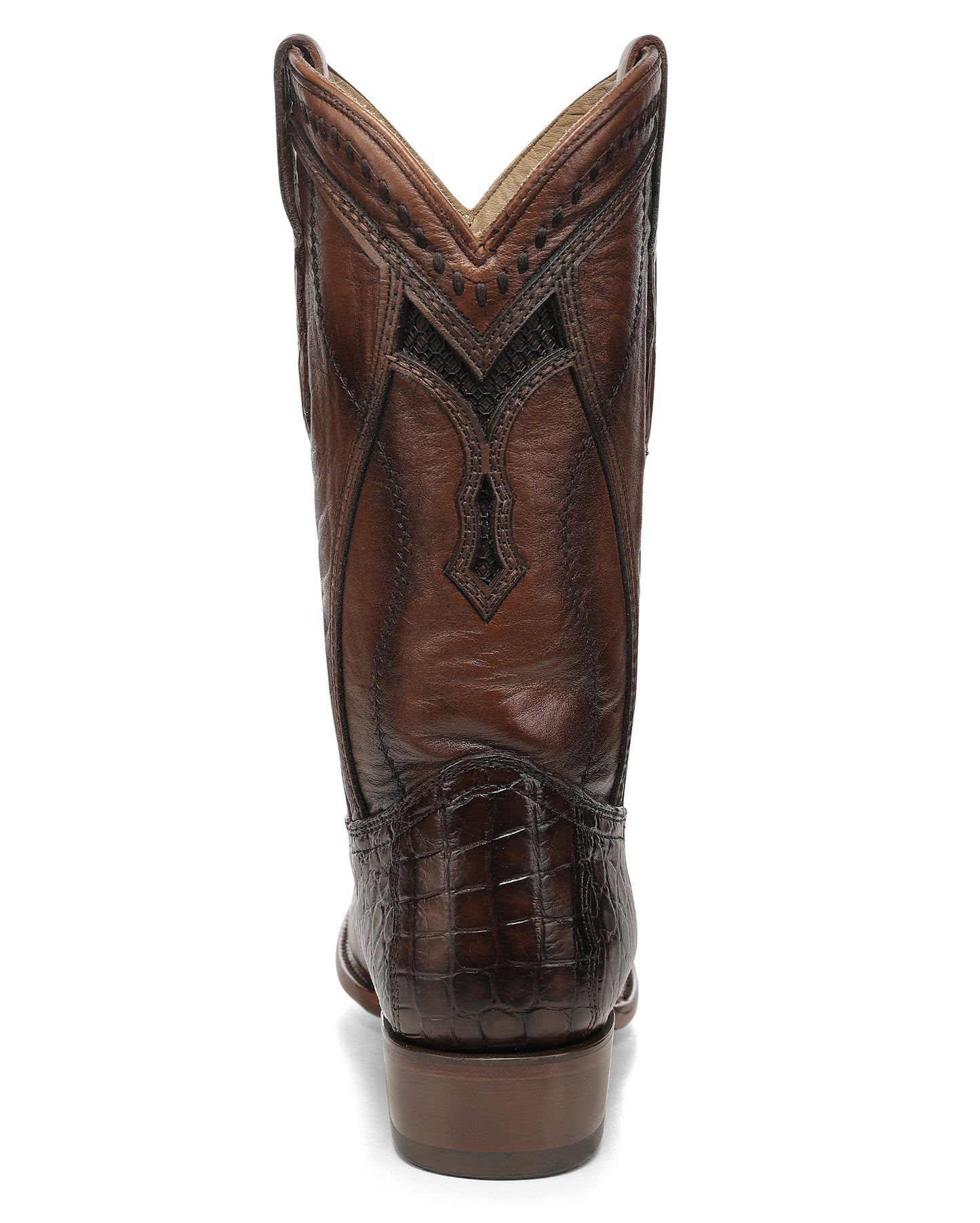 Men's Honey Alligator Inlay & Embroidery & Woven Narrow Square Toe Western Boots - A5105