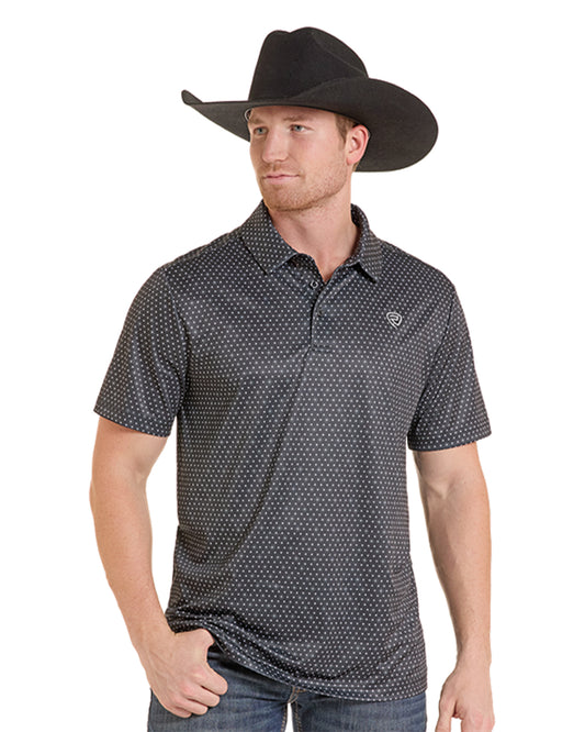 Men's Geo Allover Printed Polo Western Shirt - Bm51T10298-01 by Rock & Roll Denim from Skip’s Western Outfitters | WMC-BM51T10298-01-S-BLACK