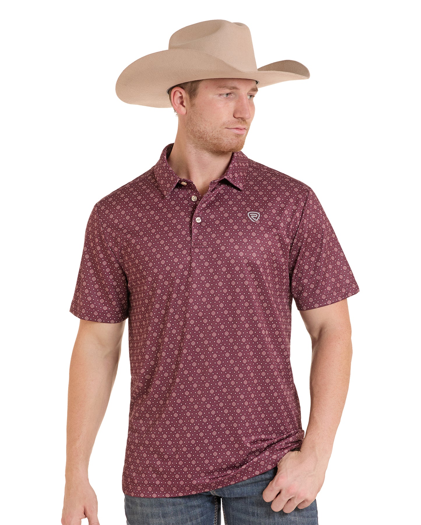 Men's Geo Allover Printed Polo Western Shirt - Bm51T10298-60