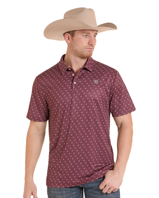 Men's Geo Allover Printed Polo Western Shirt - Bm51T10298-60 by Rock & Roll Denim from Skip’s Western Outfitters | WMC-BM51T10298-60-S-MAROON