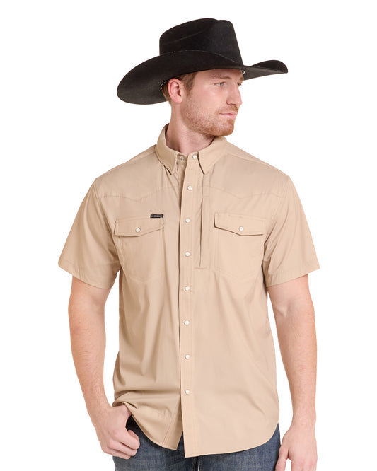 Men's Nylon Tek Solid Core Western Shirt - Bmn3S09641-27 by Rock & Roll Denim from Skip’s Western Outfitters | WMC-BMN3S09641-27-S-TAN