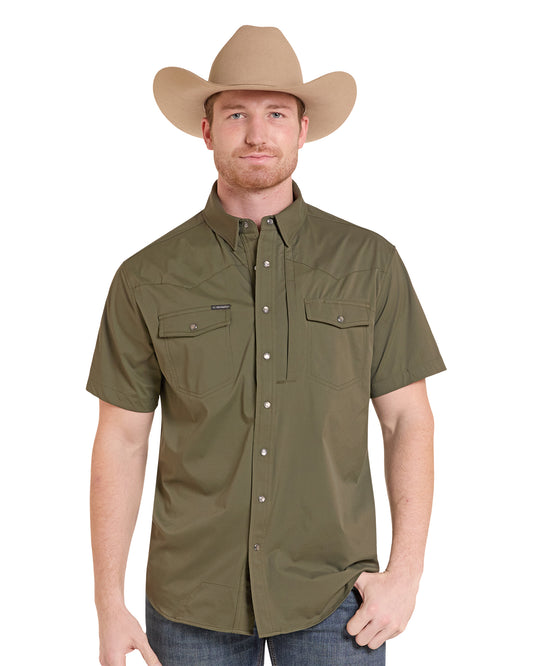 Men's Nylon Tek Solid Core Western Shirt - Bmn3S09641-31 by Rock & Roll Denim from Skip’s Western Outfitters | WMC-BMN3S09641-31-S-OLIVE