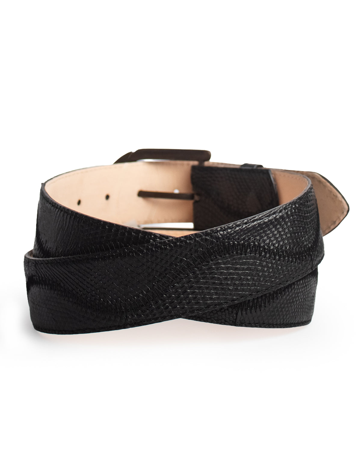Men's Black Lizard Embroidery & Patchwork Waves Belt - Cb307