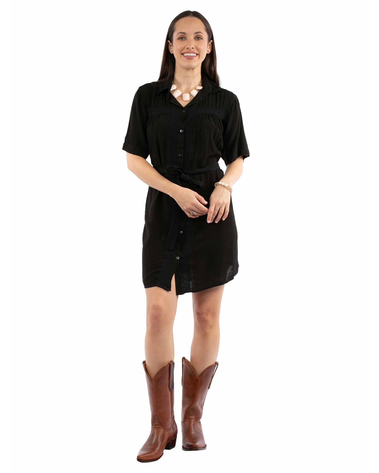 Women's Button Front Dress With Tie Belt