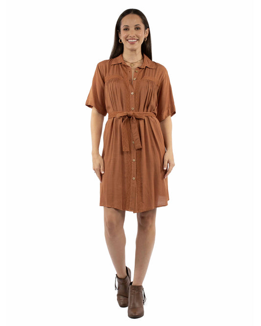Women's Button Front Dress With Tie Belt