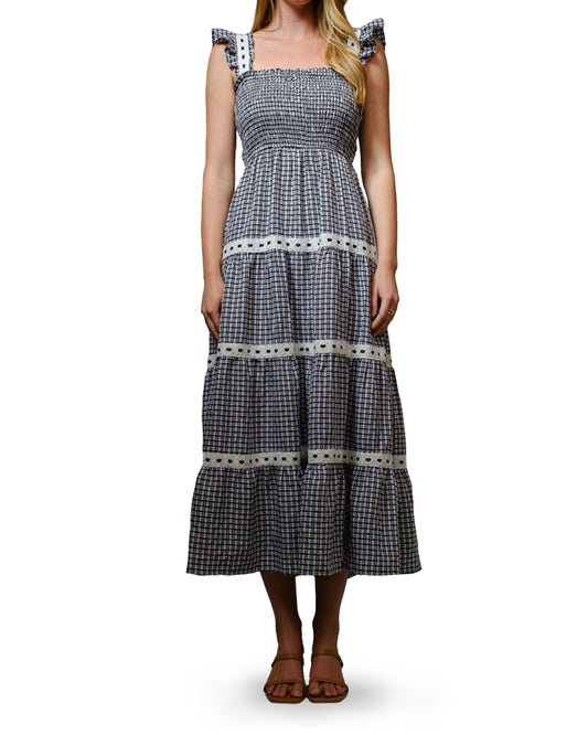 Women's Shoulder Lace Trim Smocked Maxi Dress