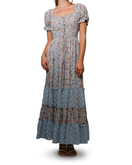 Women's Floral Lace Smocked Puff Sleeve Dress