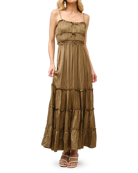 Women's Tencel Rayon Satin Touch Tiered Maxi Dress