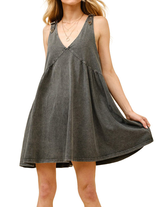 Women's V Neck Buckle Babydoll Dress