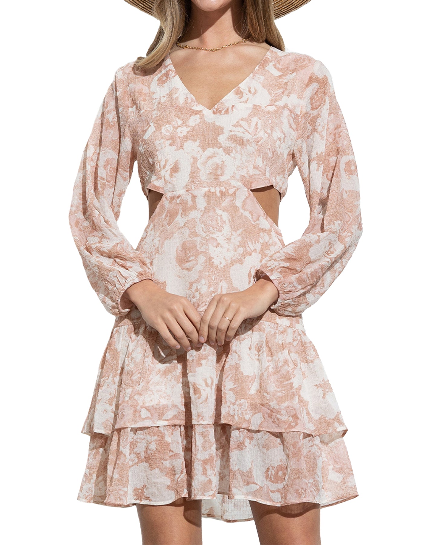 Women's Sheer Sucker Chiffon Cutout Side Invisible Zipper Dress by Blue B from Skip’s Western Outfitters | BLB-31756D-PALE-BLUSH-S