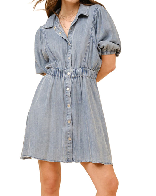 Women's Soft Tencel Snap Up Puff Denim Dress
