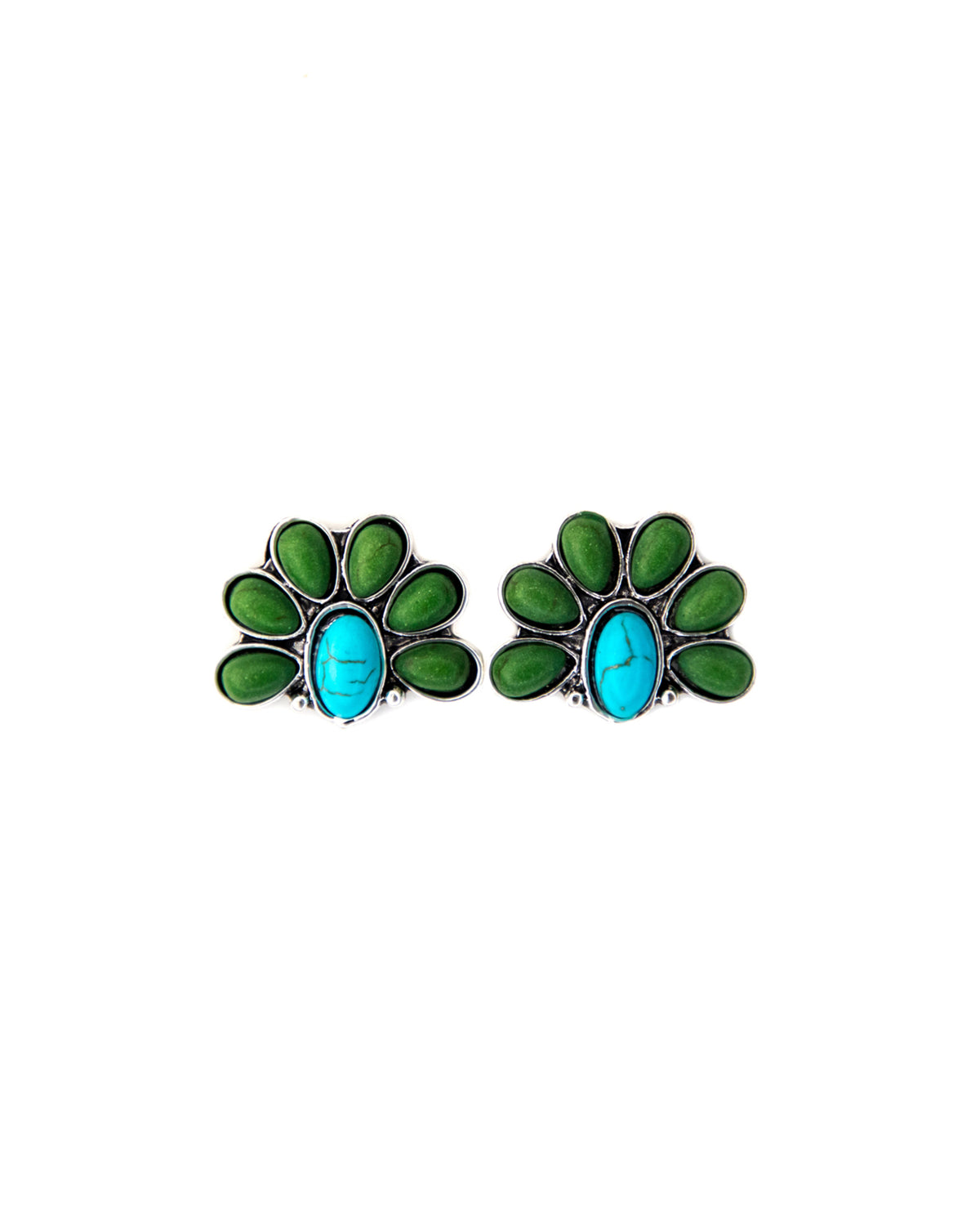 Women's 1" Turquoise And Green Half Flower Post Earring - E734Tqgrn