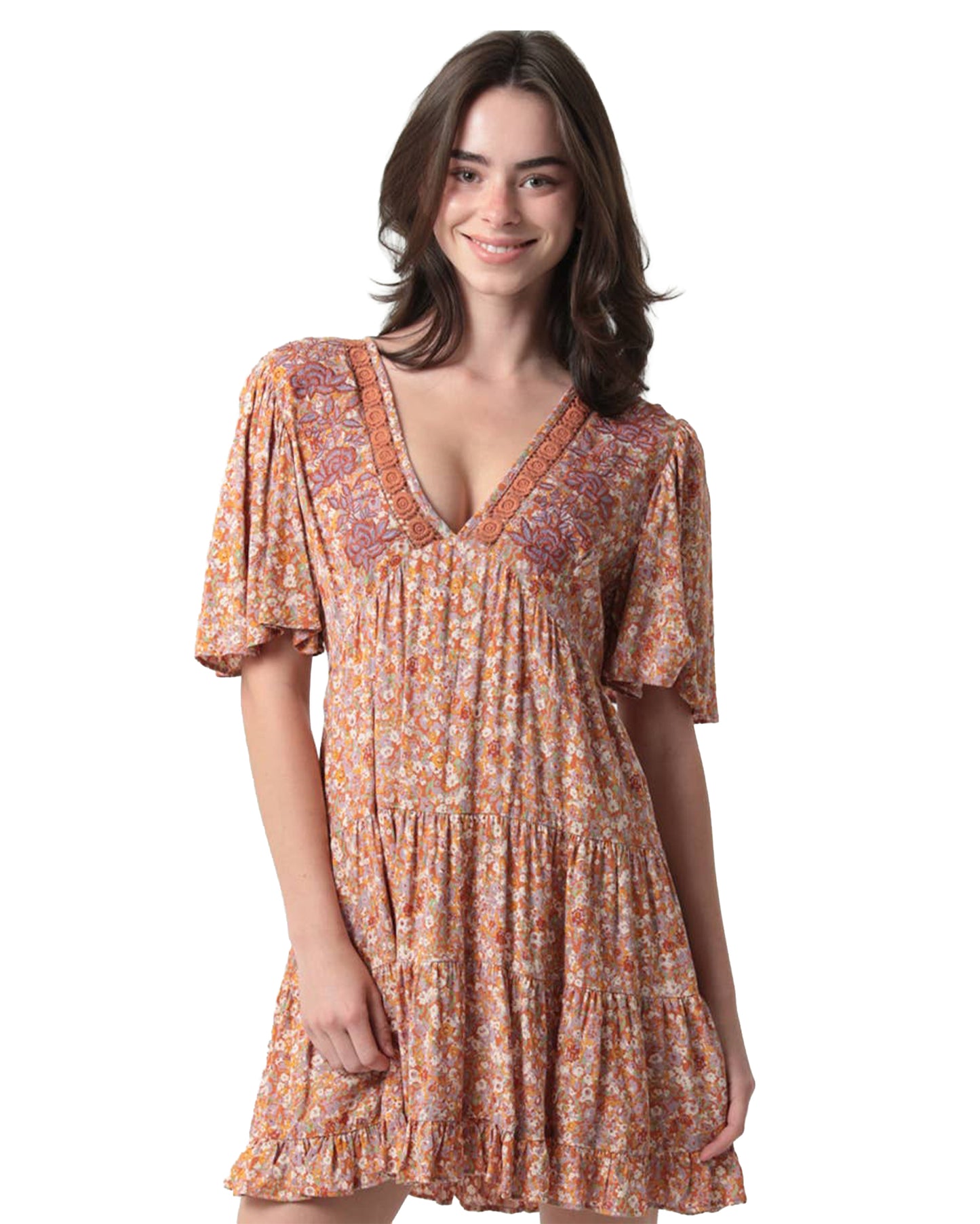 Women's Embroidered Neckline Mini Dress - C4B36-W982-Multi