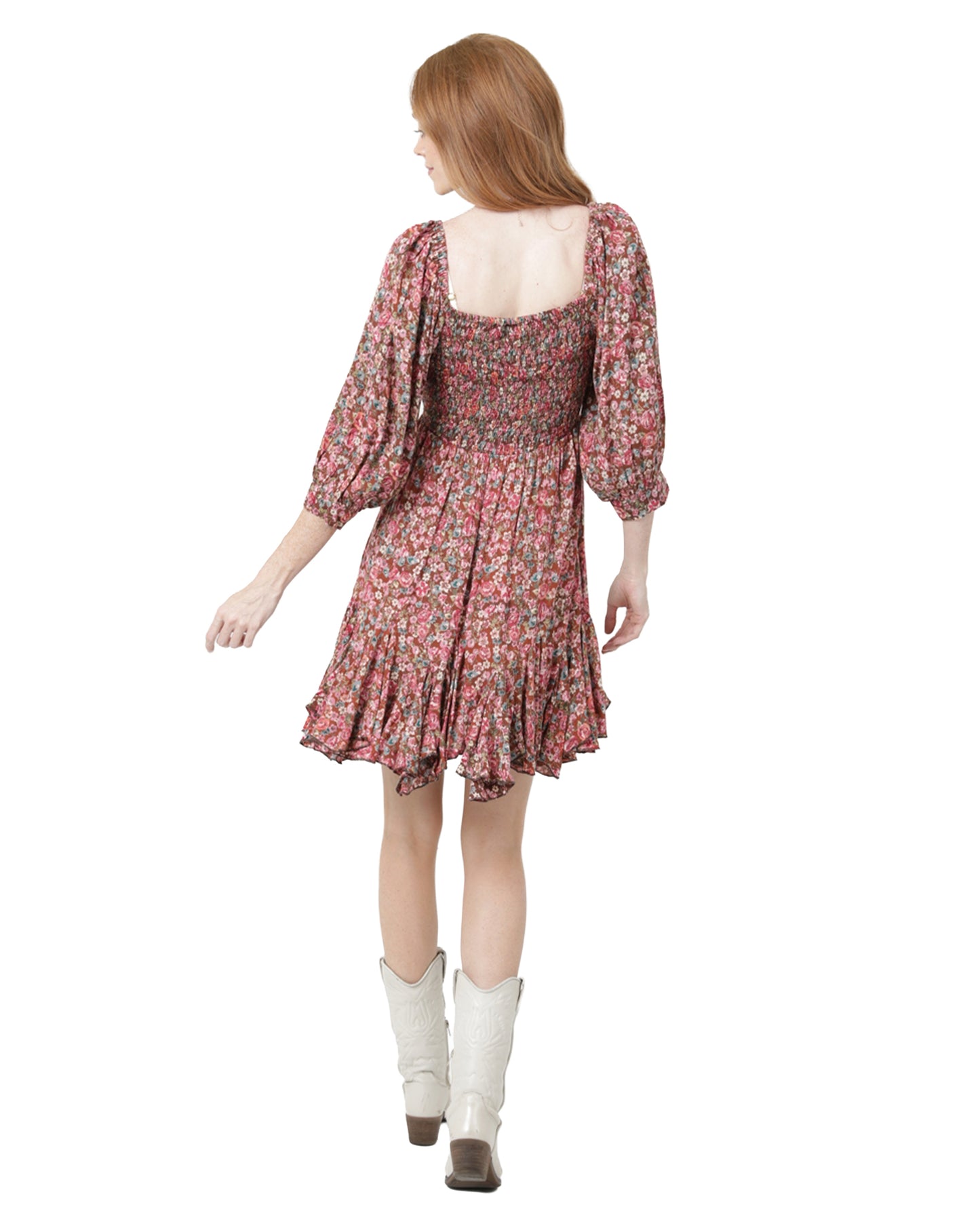 Women's Twist Front Flounce Long Sleeve Dress - C4H54-A952-Brown