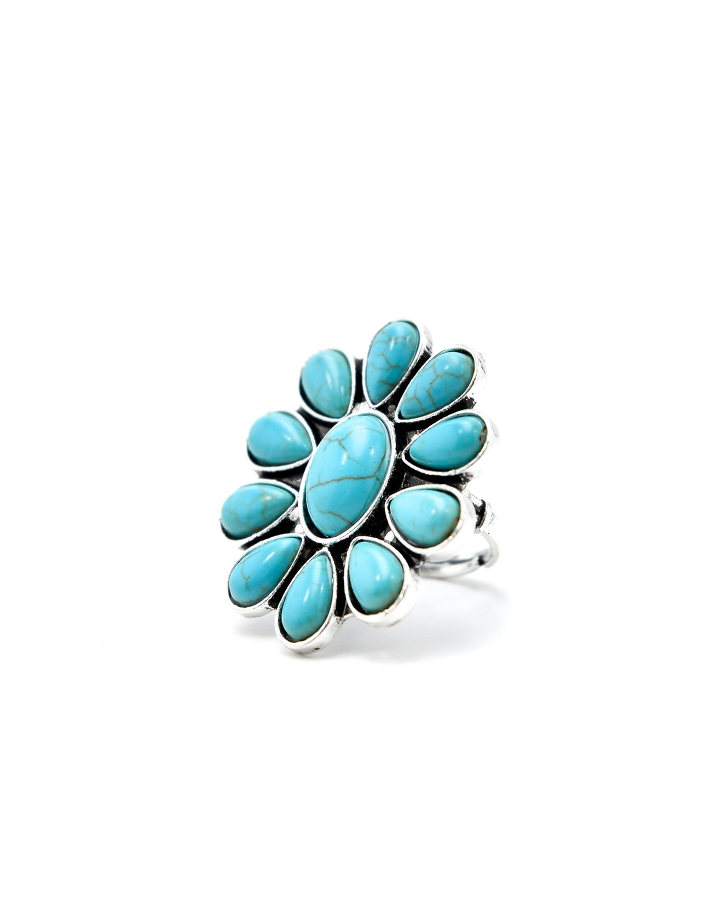Women's Adjustable Turquoise Flower Cluster Ring - R269