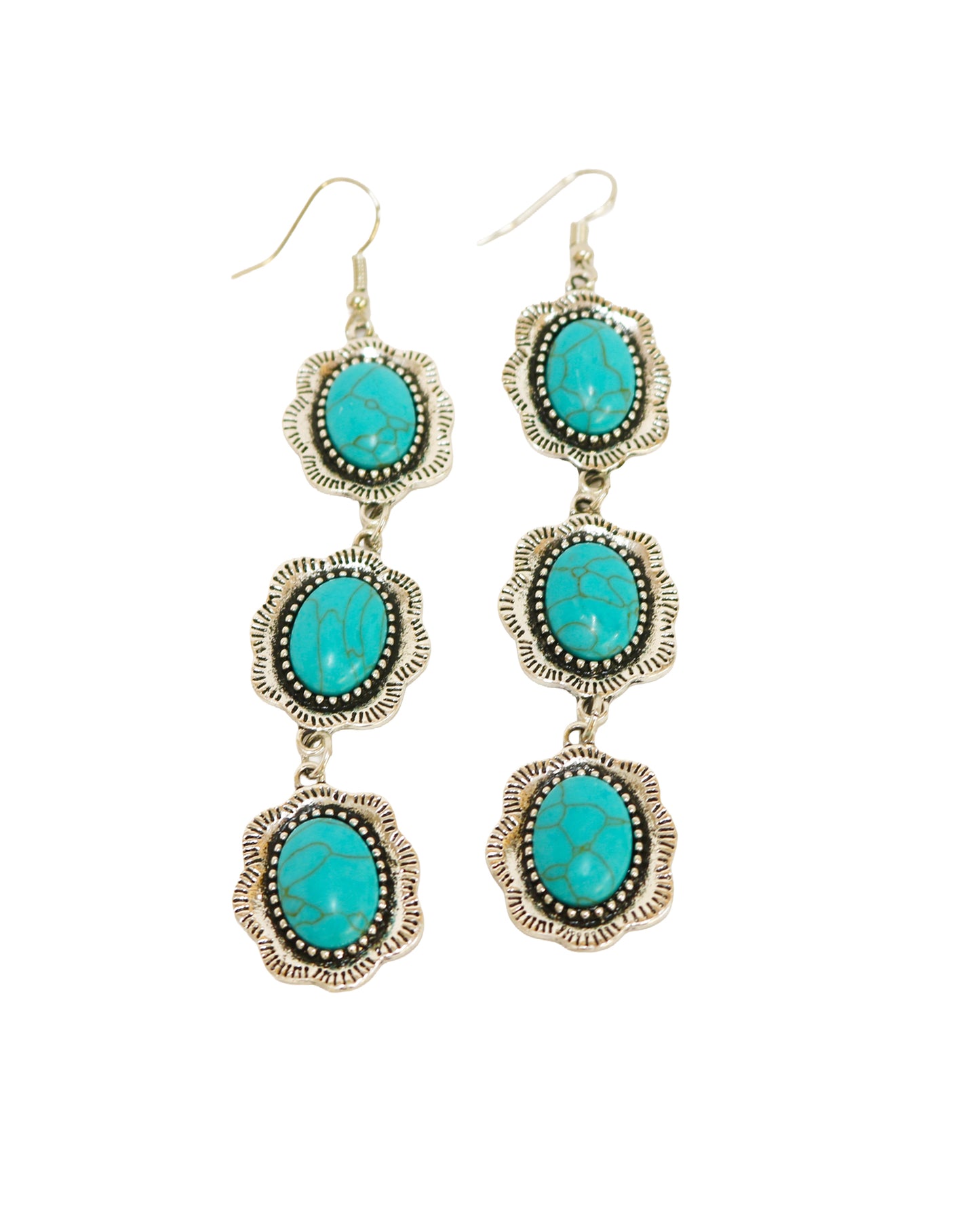 Women's 3 Tier Turquoise Earring On Fishhook - E840