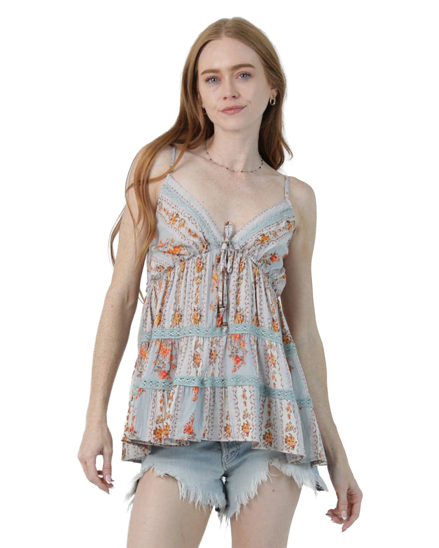 Women's Floral Bohemian Camisole Blouse - C2E35-Wb50-Surf