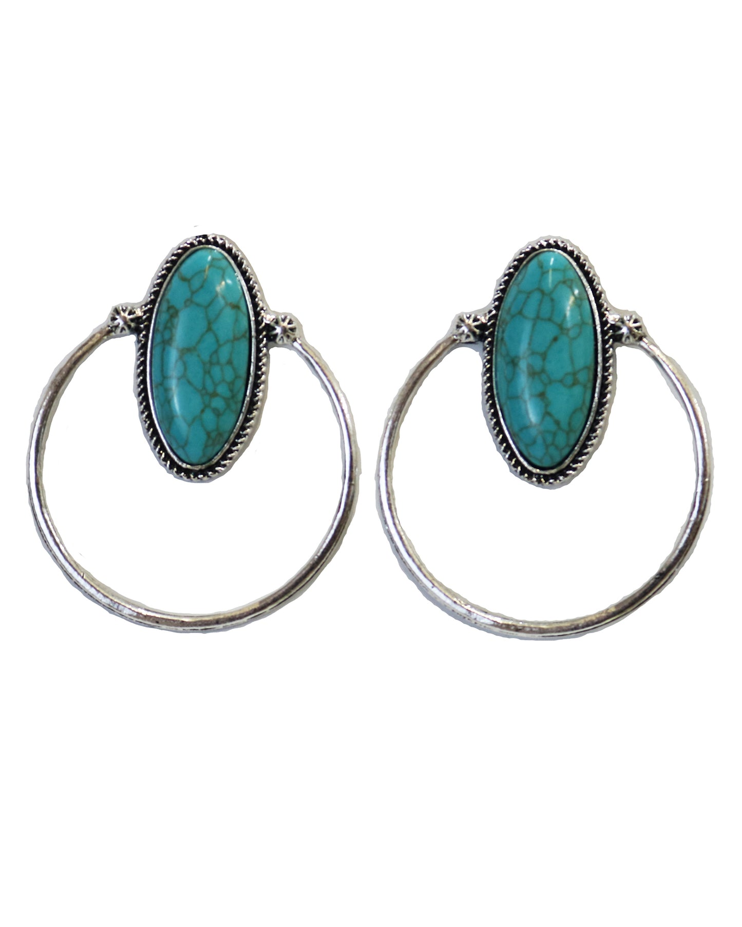 Women's 2.25" Turquoise Oval Post Earring With Hoop Accent - E923