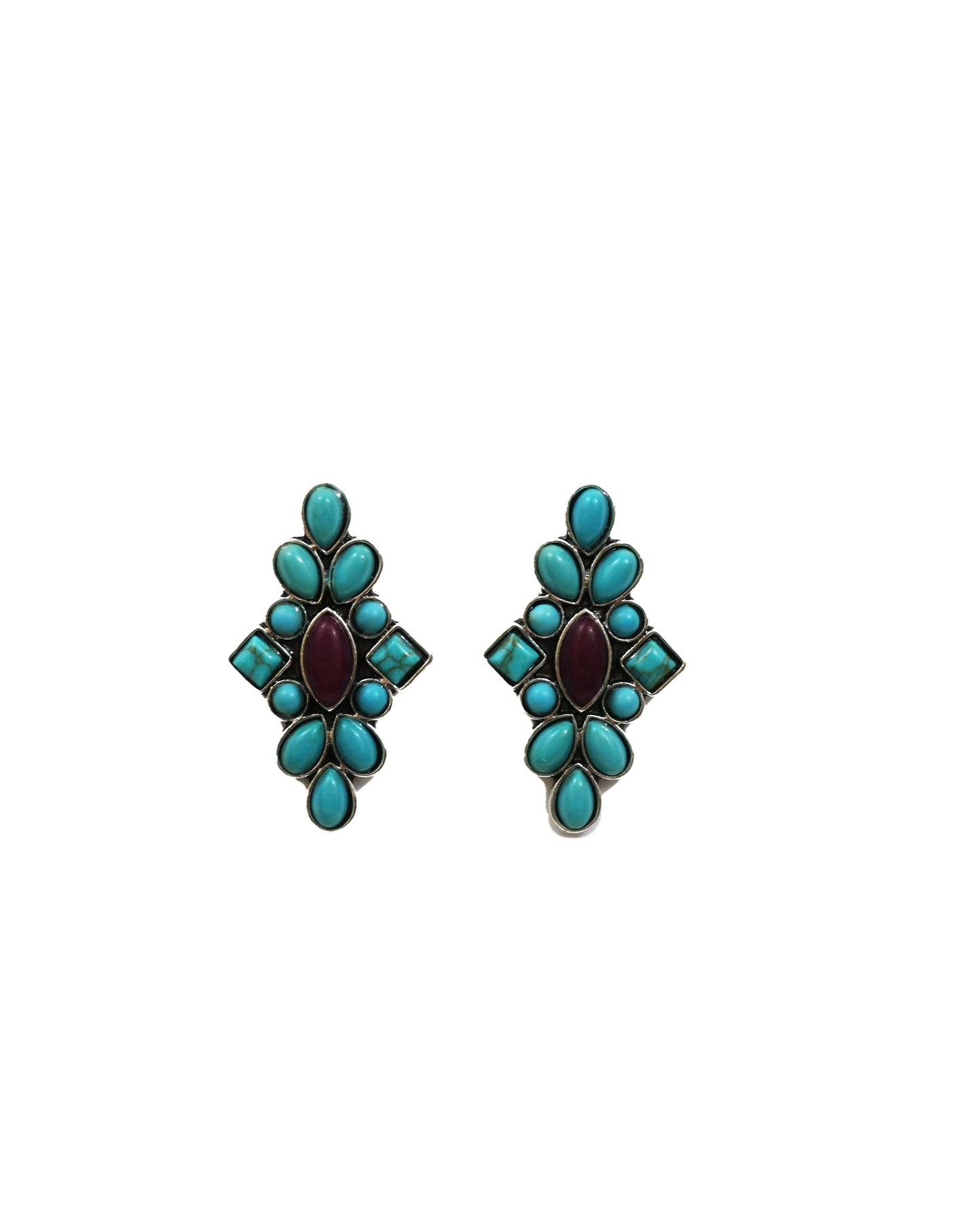 Women's 1.25" Dainty Turquoise And Plum Cluster Post Earrings - E917Tqplu