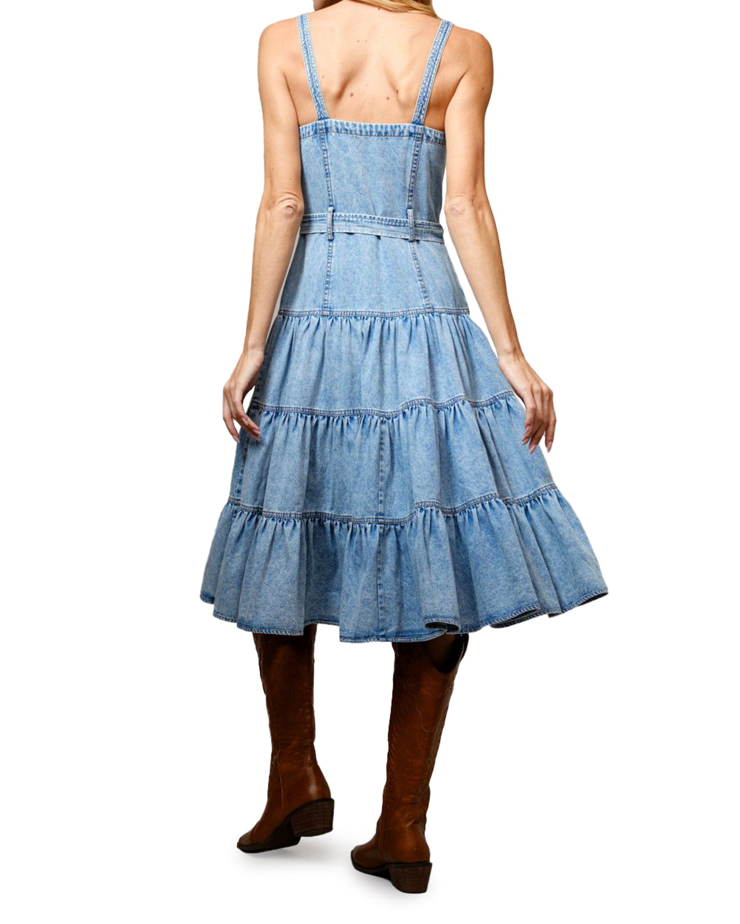 Women's Tiered Denim Midi Dress